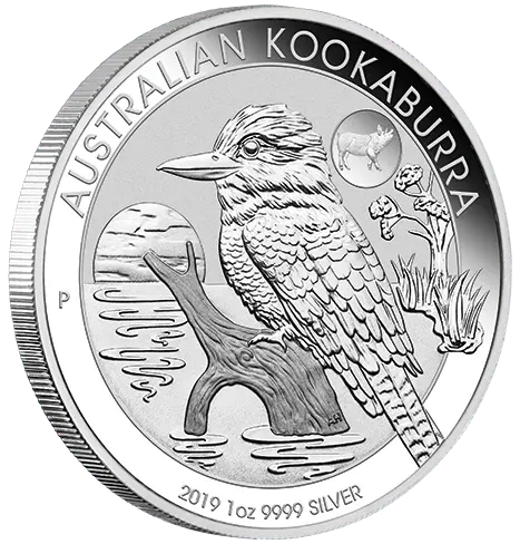 Seitenansicht der 1 Unze Silber Kookaburra Privy Mark Schwein 2019 von Hersteller Perth Mint