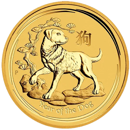 Vorderseite Goldmünze 1 Unze Lunar II Hund 2018, der Hersteller Perth Mint Australia