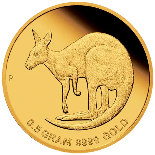 Vorderseite Goldmünze 0,5 Gramm Australien Mini Roo 2021, der Hersteller Perth Mint Australia