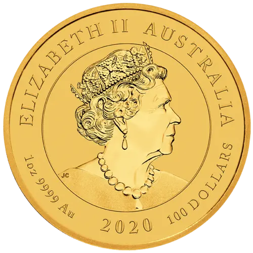 Rückseite Goldmünze 1 Unze Australien Dragon & Dragon 2020, der Hersteller Perth Mint Australia