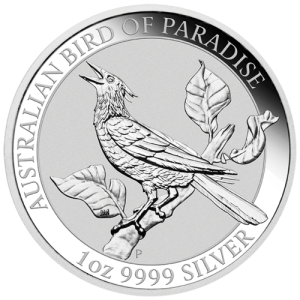 Vorderseite der 1 Unze Silber Australian Birds of Paradise - Manucodia Paradiesvogel 2019 von Hersteller Perth Mint