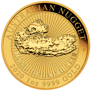 Vorderseite 1 oz Gold Australian Nugget Hand of Faith 2020