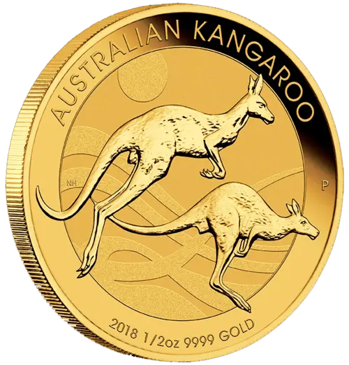 Seitenansicht Goldmünze 1/2 Unze Australien Känguru 2018, der Hersteller Perth Mint Australia