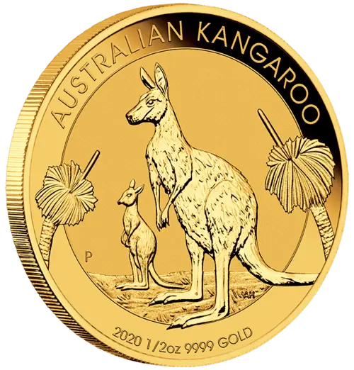 Seitenansicht Goldmünze 1/2 Unze Australien Känguru 2020, der Hersteller Perth Mint Australia