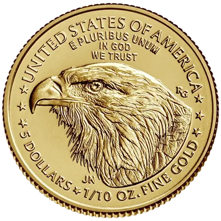 Rückseite Goldmünze 1/10 Unze American Eagle 2021 Typ 2, der Hersteller United States Mint