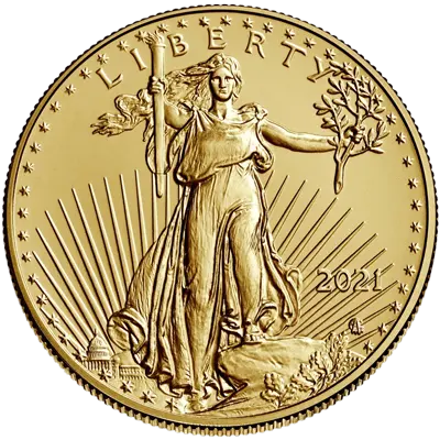 Vorderseite Goldmünze 1/10 Unze American Eagle 2021 Typ 2, der Hersteller United States Mint