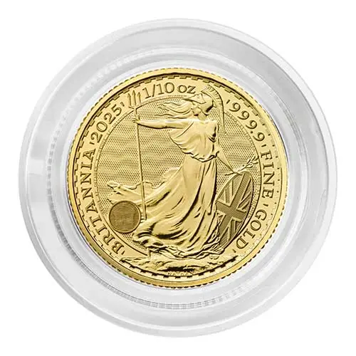 1/10 Unze Gold Britannia 2025 Motiv gekapselt