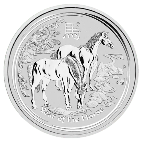 Vorderseite der 10 Unzen Silber Lunar II Pferd 2014 von Hersteller Perth Mint