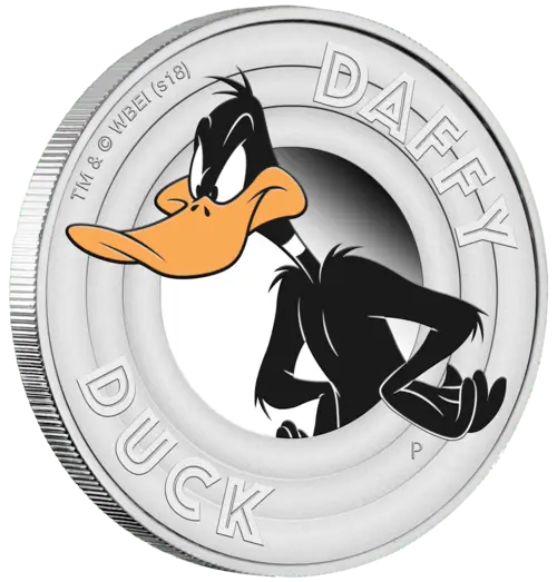 Seitenansicht der 1/2 Silber Looney Tunes Duffy Duck 2018 - Polierte Platte von Hersteller Perth Mint