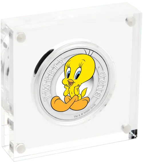 1/2 Unze Silber Looney Tunes Tweety Bird 2018 - Polierte Platte von Perth Mint in Glasrahmen