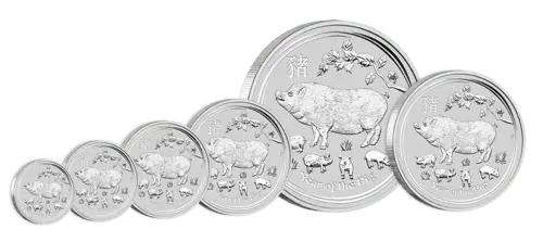 Vorderseite der 1 Unze Silber Lunar II Schwein 2019 von Hersteller Perth Mint