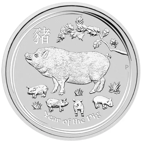 Vorderseite der 1 Unze Silber Lunar II Schwein 2019 von Hersteller Perth Mint