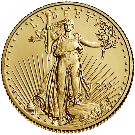 Vorderseite Goldmünze 1/4 Unze Gold American Eagle 2021 Typ 2, der Hersteller United States Mint