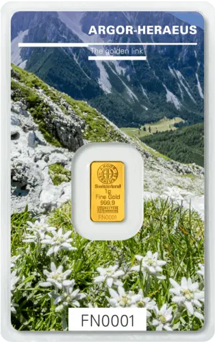 Vorderseite Goldbarren Following Nature Autumn 2019 1 Gramm, der Hersteller Argor-Heraeus