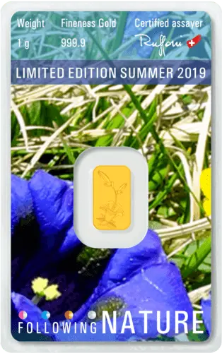 Rückseite Goldbarren Following Nature Limited Edition Summer 2019 1 Gramm, der Hersteller Argor-Heraeus