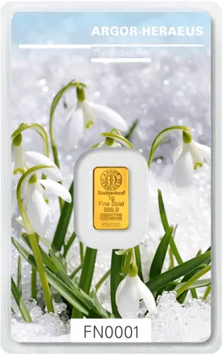 Vorderseite Goldbarren Following Nature Limited Edition Winter 2019/20 1 Gramm, der Hersteller Argor-Heraeus