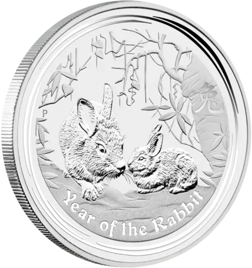 Seitenansicht der 1 kg Silber Lunar II  Hase 2011 von Hersteller Perth Mint Australien