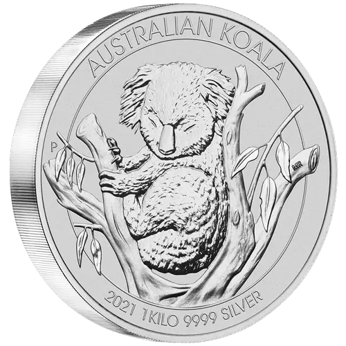 Vorderseite und Rand 1 kg Silber Australian Koala 2021 von Hersteller Perth Mint Australien