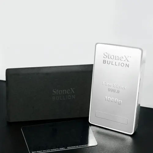 1 kg Silber Münzbarren Stonex 2022 von StoneX group Inc. in einem Geschenketui, in Folie eingeschweißt