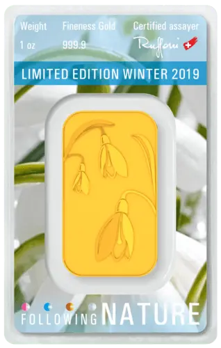 Rückseite Goldbarren Following Nature Limited Edition Winter 2019 1 Unze, der Hersteller Argor-Heraeus