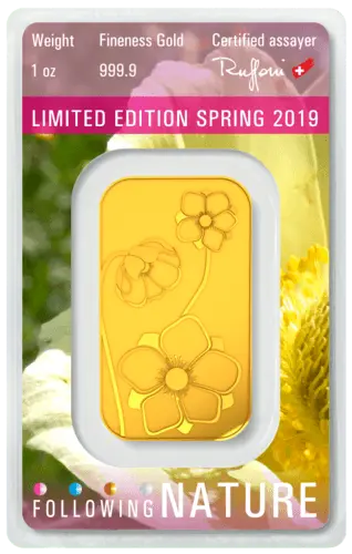 Rückseite Goldbarren Following Nature Limited Edition Spring 2019 1 Unze, der Hersteller Argor-Heraeus