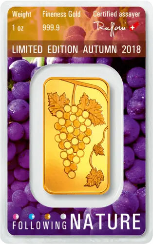 Rückseite Goldbarren Following Nature Limited Edition Autmn 2018 1 Unze, der Hersteller Argor-Heraeus