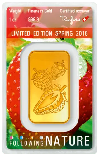 Rückseite Goldbarren Following Nature Limited Edition Spring 2018 1 Unze, der Hersteller Argor-Heraeus