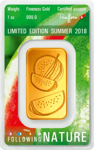 Rückseite Goldbarren Following Nature Limited Edition Summer 2018 1 Unze, der Hersteller Argor-Heraeus