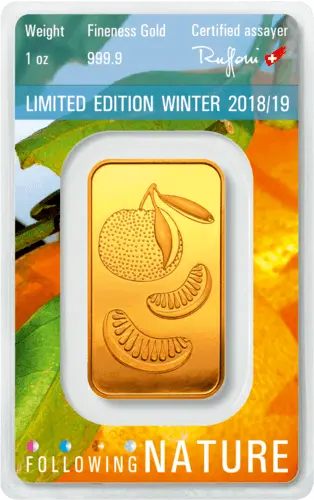 Rückseite Goldbarren Following Nature Limited Edition Winter 2018/19 1 Unze, der Hersteller Argor-Heraeus