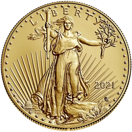 Vorderseite Goldmünze 1 Unze American Eagle 2021 Typ 2, der Hersteller United States Mint