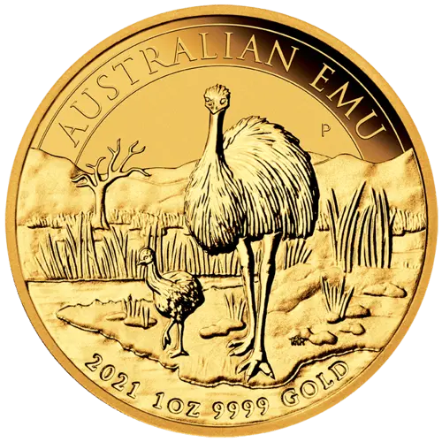 Vorderseite Goldmünze 1 Unze Australien Emu 2021, der Hersteller Perth Mint Australia