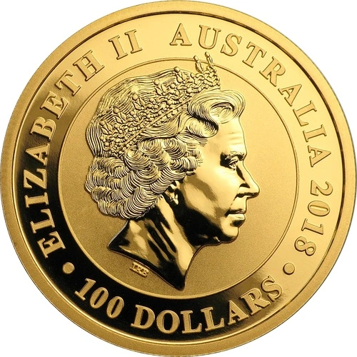 Rückseite Goldmünze 1 Gold Australien Schwan 2018, der Hersteller Perth Mint