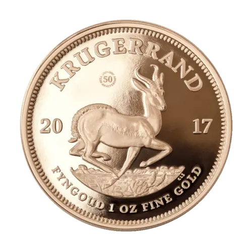 Vorderseite Goldmünze 1 Unze 50 Jahre Krügerrand 2017 Jubiläumsausgabe - Polierte Platte, der Hersteller South African Mint