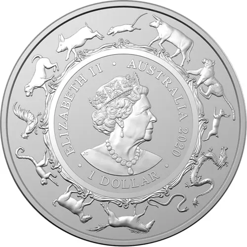 Rückseite der 1 Unze Silber Australien (RAM) Lunar II Ratte 2020 von Hersteller Royal Australian Mint