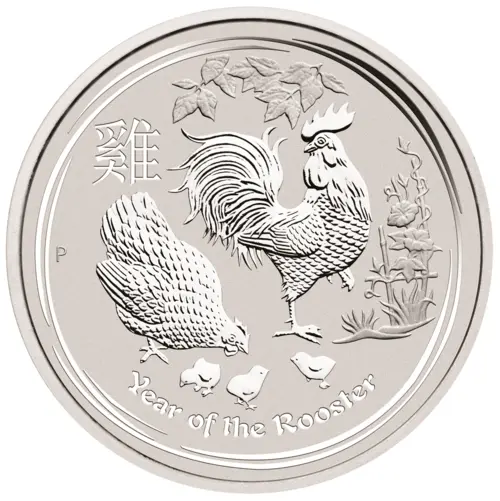 Vorderseite der 1 Unze Silber Lunar II Hahn 2017 von Hersteller Perth Mint