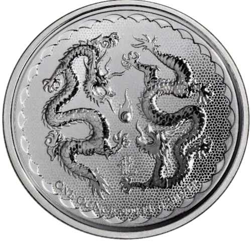 Vorderseite der 1 Unze Silber Niue Double Dragon 2018 von Hersteller New Zealand Mint