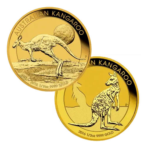 Vorderseite 2 verschiedene Goldmünzen 1/2 Unze Australien Känguru diverse Jahrgänge, der Hersteller Perth Mint Australia