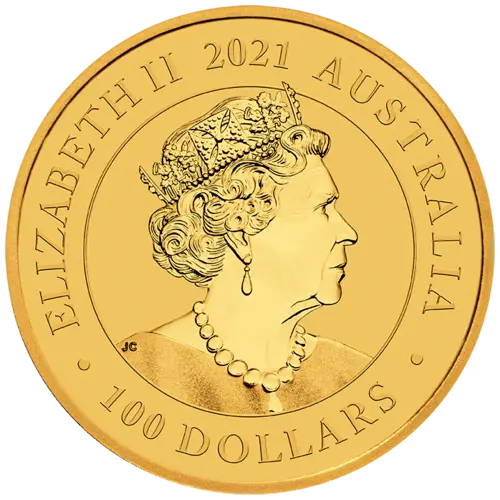 Rückseite Goldmünze 1 Unze Australien Schwan 2021, der Hersteller Perth Mint Australia