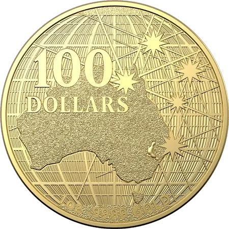 Vorderseite Goldmünze 1 Unze Australien (RAM) Beneath the Southern Skies 2021, der Hersteller Royal Australien Mint