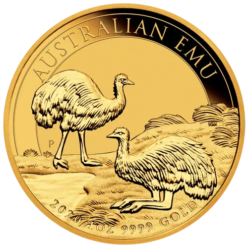 Vorderseite Goldmünze 1 Unze Australien Emu 2020, der Hersteller Perth Mint Australia