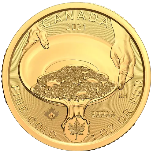 Vorderseite Goldmünze 1 Unze Klondike Goldrausch 2021, der Hersteller Royal Canadian Mint