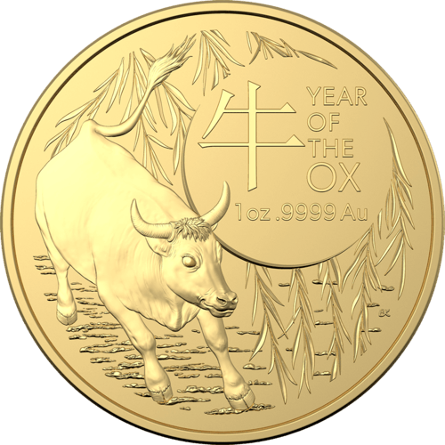 Vorderseite Goldmünze 1 Unze Australien (RAM) Lunar II Ochse 2021, der Hersteller Royal Australian Mint