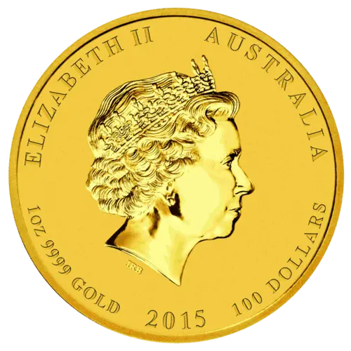 Rückseite Goldmünze 1 Unze Lunar II Ziege 2015, der Hersteller Perth Mint Australia