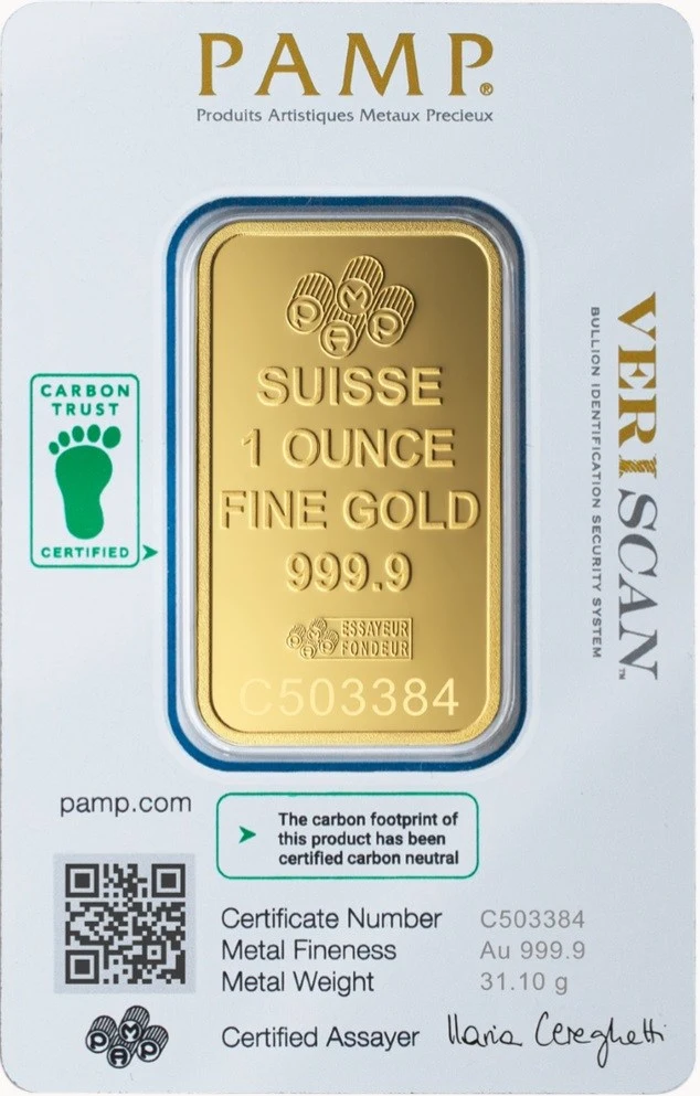 1 Unze Goldbarren PAMP Suisse Fortuna CO2-neutral