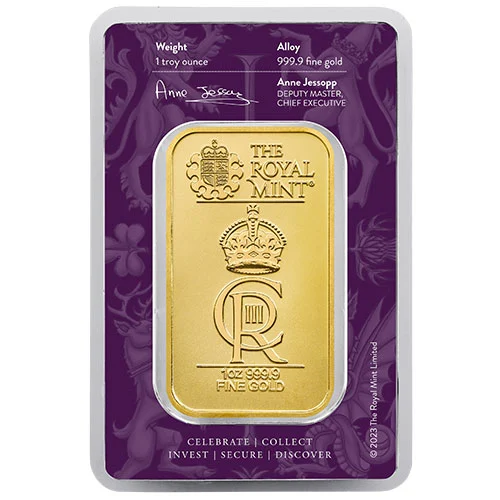 1 Unze Goldbarren Royal Celebration Rückseite Blister