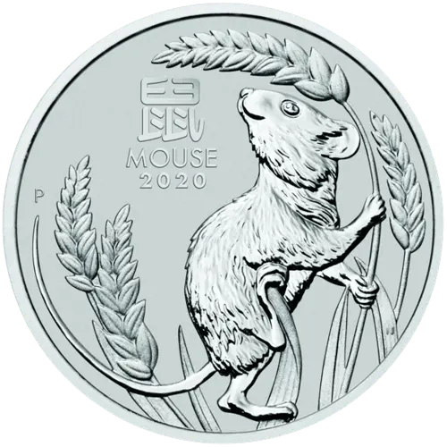 Vorderseite der 1 Unze Platin Lunar III Maus 2020 vom Hersteller Perth Mint