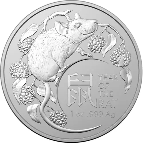 Vorderseite der 1 Unze Silber Australien (RAM) Lunar II Ratte 2020 von Hersteller Royal Australian Mint