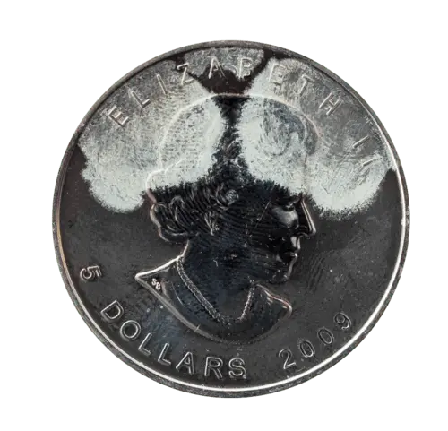 Rückseite der 1 Unze Silber Maple Leaf angelaufen von Hersteller Royal Canadian Mint