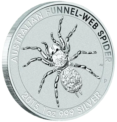 Seitenansicht der 1 Unze silber Australien Trichterspinne 2015 von Hersteller Perth Mint