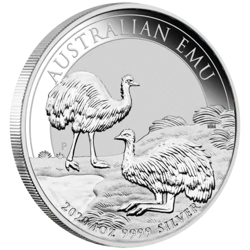 Vorderseite und Rand der 1 Unze Silber Australien Emu 2020 von Hersteller Perth Mint